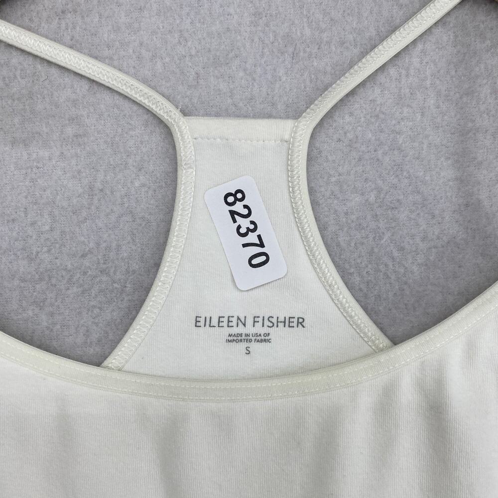 EILEEN FISHER Top S Stretch Organic Cotton Tank Racerback Shelf Bra White USA - Picture 11 of 11